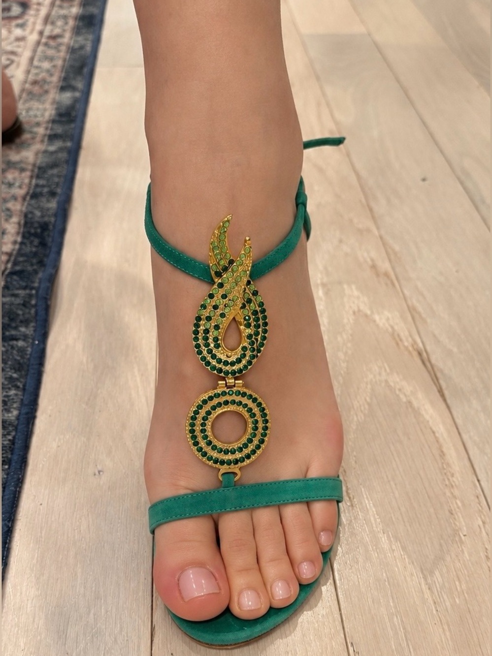 Vintage Alberta Ferretti Jeweled Sandals Green Gold Size 38.5 / US 8.5